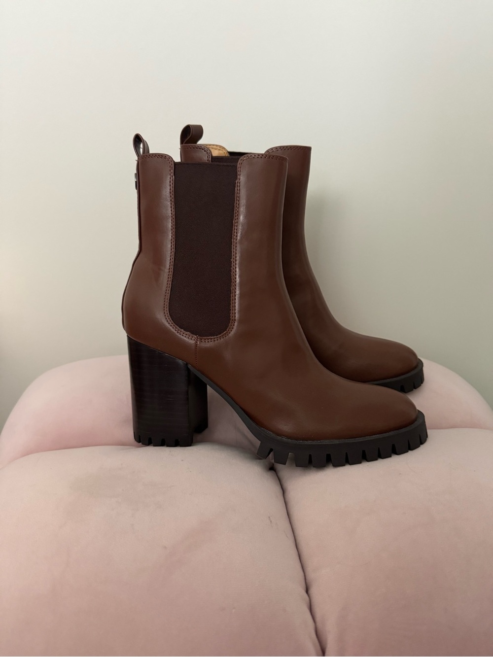 Nine West Brown Leather Kort Lug Heel Boots